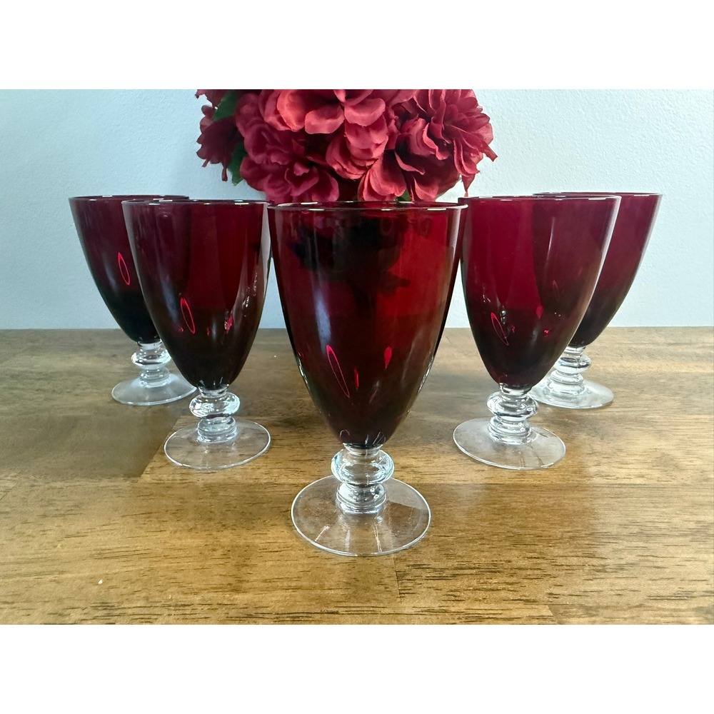 Vintage‎ Ruby Red Goblets Cranberry Glass Stemware Wine Glasses Barware Bar Cart